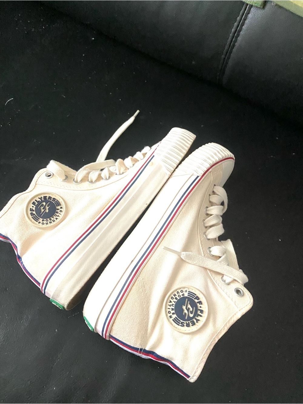 Vintage PF Flyers  Canvas High-Top Unisex Sneakers in Cream with Stripe Detail